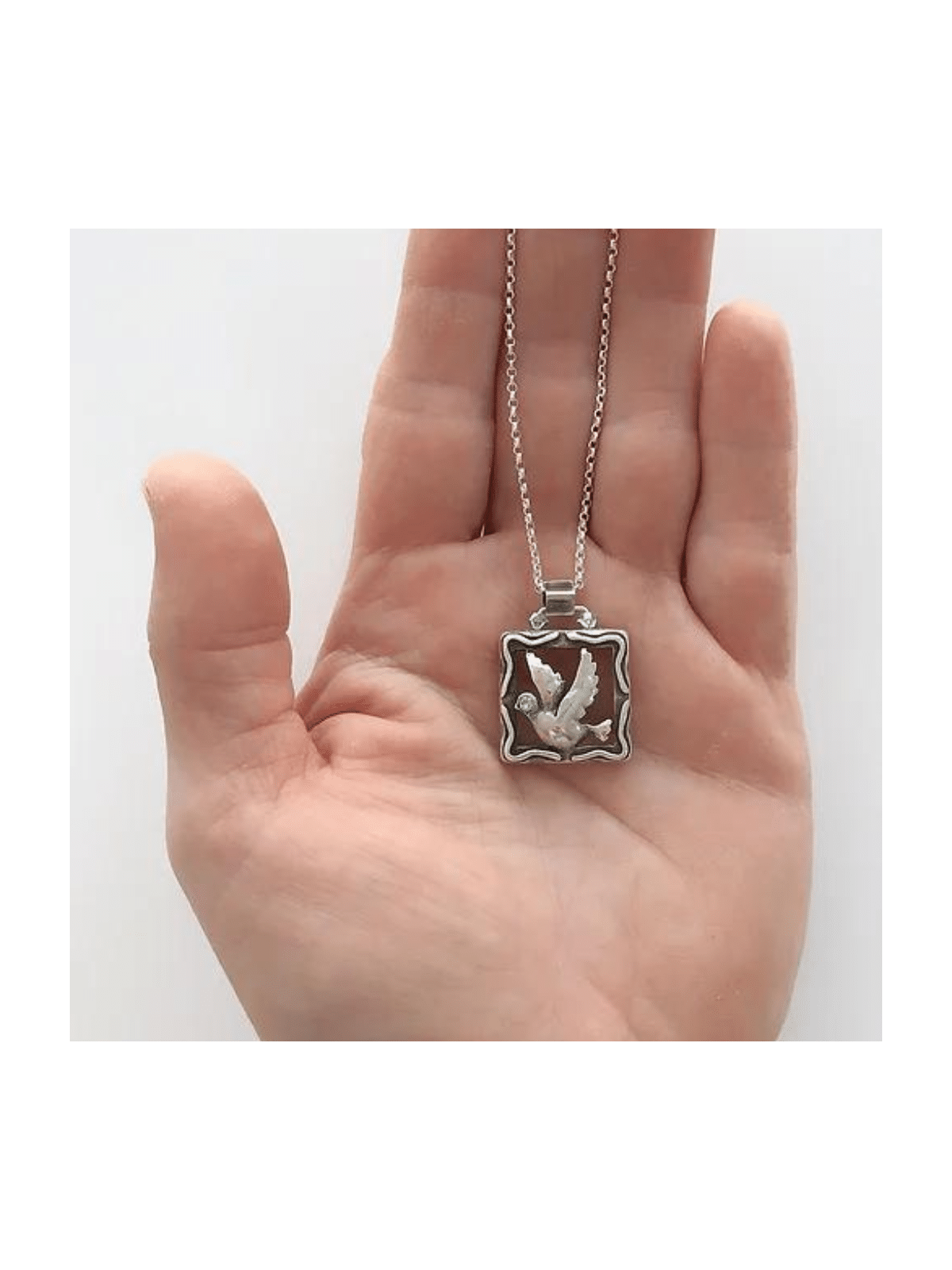 תליון יונת כסף סטרלינג מרובע חלול, כסף סטרלינג משפחתי Ne